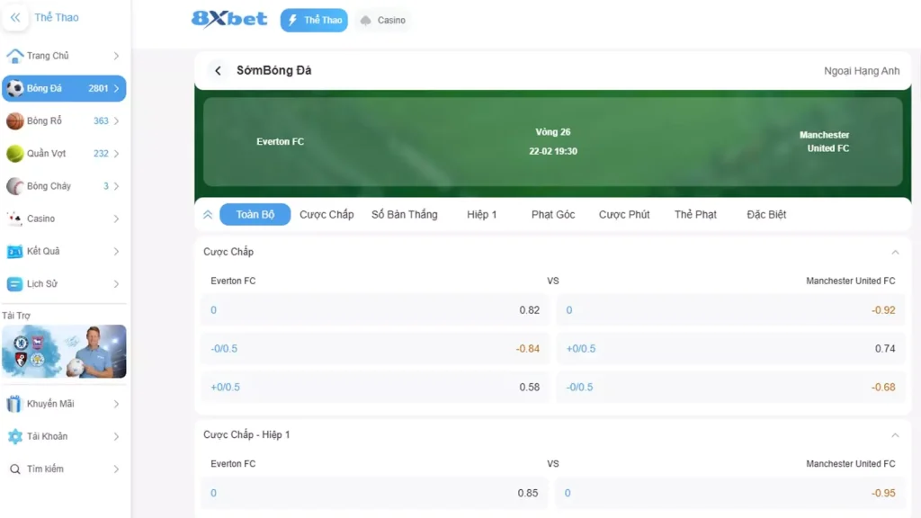 Sảnh Thể thao tại 8xbet